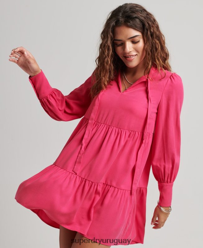uy Superdry mujer vestido corto a capas rosa DT2N8Z2550 ropa
