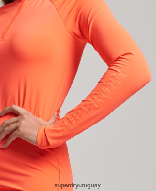 uy Superdry mujer vestido corto ajustado de manga larga coral DT2N8Z6598 ropa