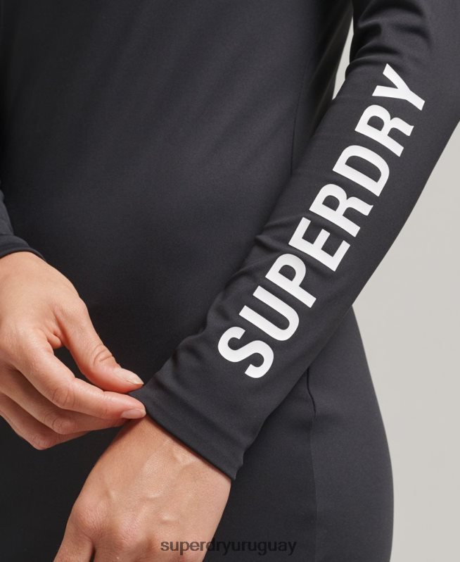 uy Superdry mujer vestido corto ajustado de manga larga negro DT2N8Z6518 ropa