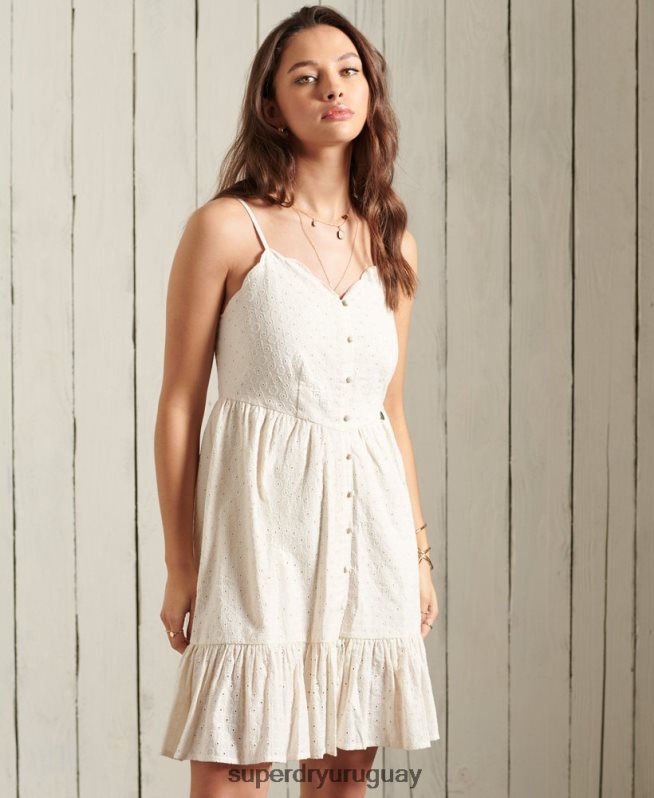uy Superdry mujer vestido corto bordado crema DT2N8Z2544 ropa
