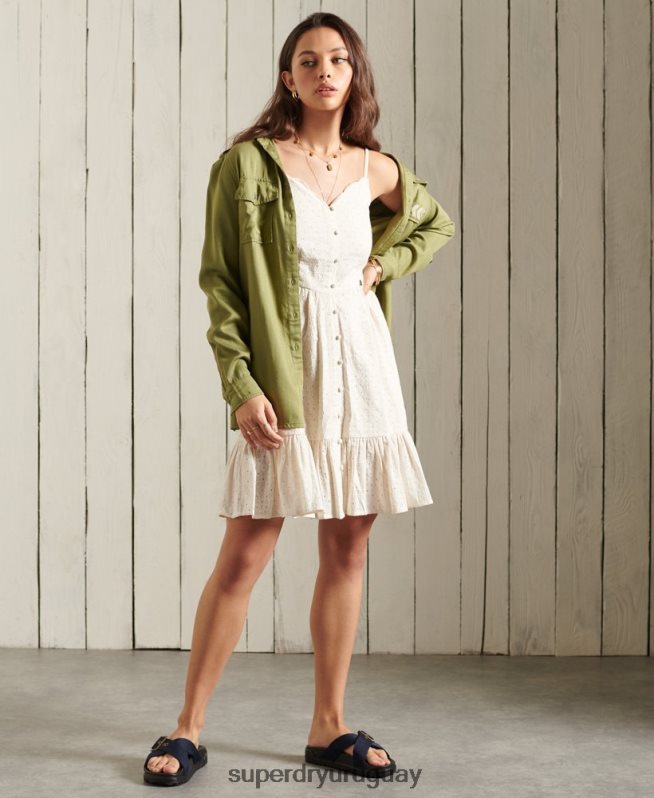 uy Superdry mujer vestido corto bordado crema DT2N8Z2544 ropa