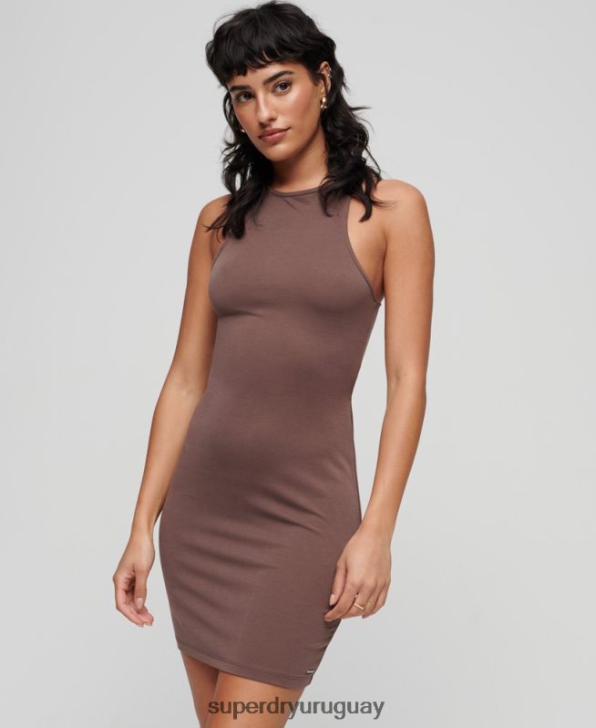 uy Superdry mujer vestido corto con espalda cruzada marrón DT2N8Z2362 ropa