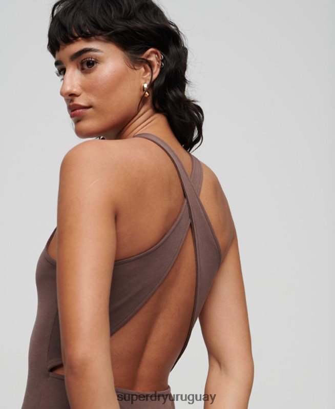 uy Superdry mujer vestido corto con espalda cruzada marrón DT2N8Z2362 ropa