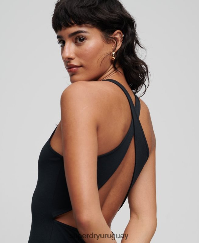 uy Superdry mujer vestido corto con espalda cruzada negro DT2N8Z2374 ropa