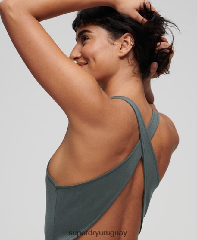 uy Superdry mujer vestido corto con espalda cruzada verde DT2N8Z2359 ropa
