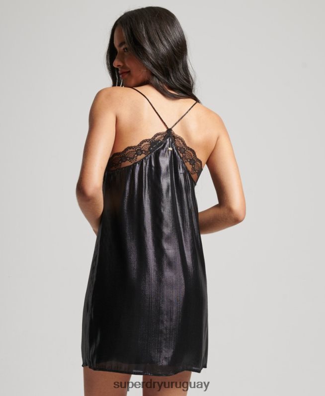 uy Superdry mujer vestido corto con ribete de encaje negro DT2N8Z2498 ropa