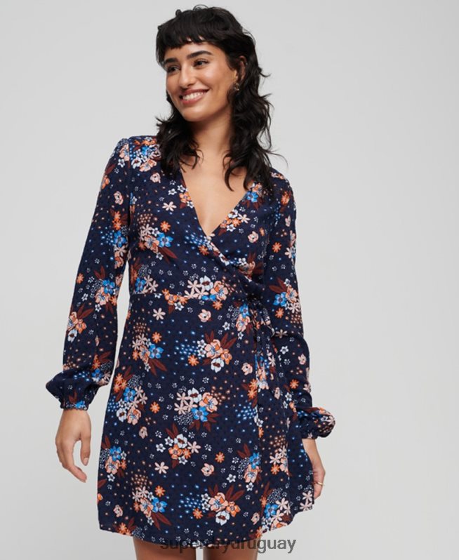 uy Superdry mujer vestido corto cruzado estampado Armada DT2N8Z2411 ropa