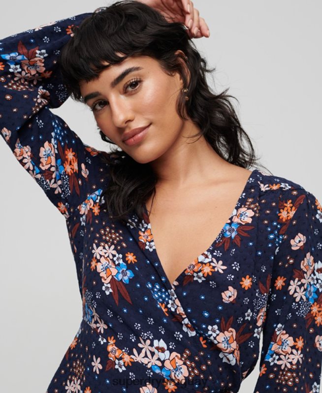 uy Superdry mujer vestido corto cruzado estampado Armada DT2N8Z2411 ropa