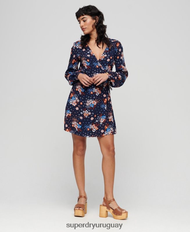 uy Superdry mujer vestido corto cruzado estampado Armada DT2N8Z2411 ropa