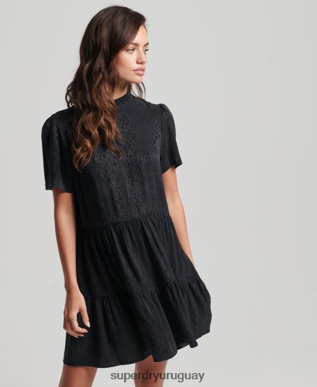 uy Superdry mujer vestido corto de manga corta a capas gris oscuro DT2N8Z6720 ropa