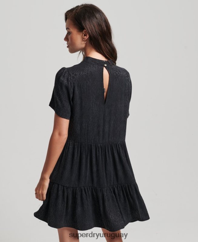 uy Superdry mujer vestido corto de manga corta a capas gris oscuro DT2N8Z6720 ropa