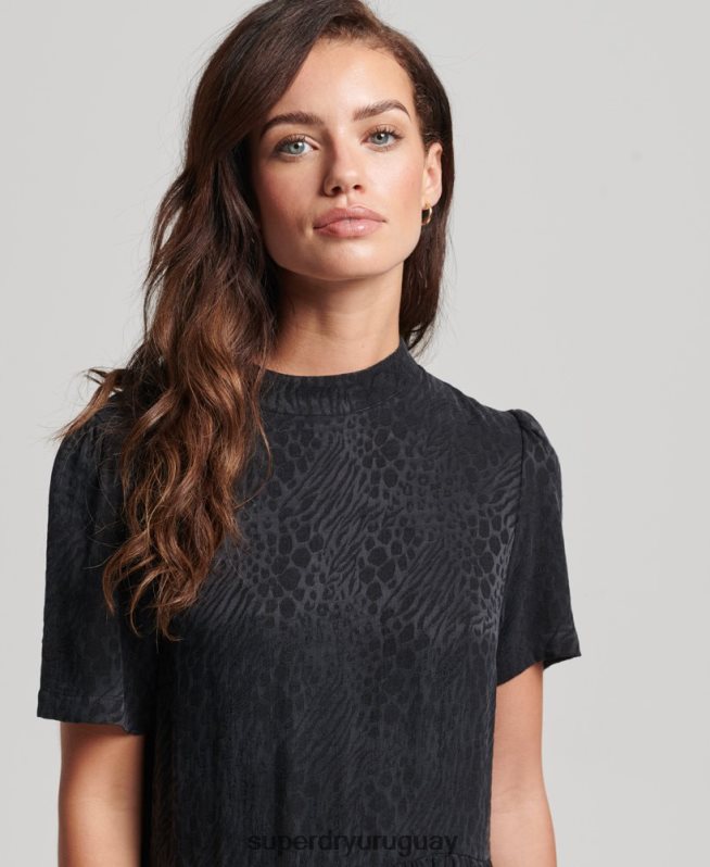 uy Superdry mujer vestido corto de manga corta a capas gris oscuro DT2N8Z6720 ropa