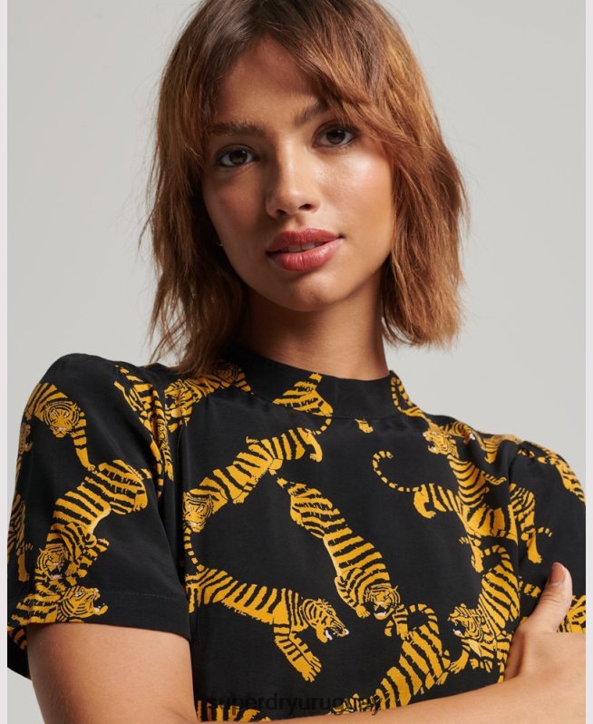 uy Superdry mujer vestido corto de manga corta a capas negro DT2N8Z2531 ropa