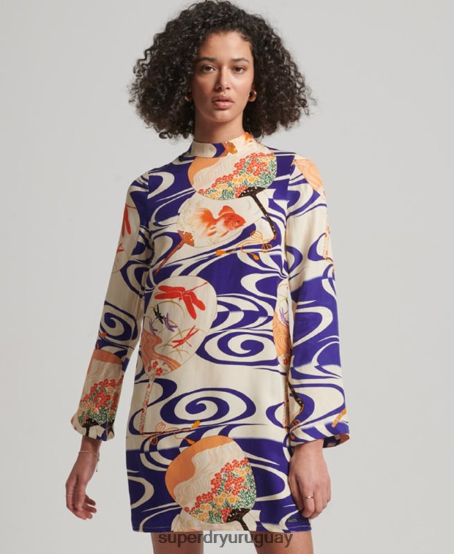 uy Superdry mujer vestido corto de manga larga estampado multi DT2N8Z2467 ropa