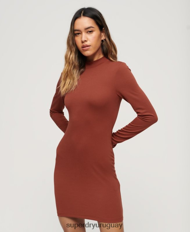 uy Superdry mujer vestido corto de punto con cuello alzado rojo DT2N8Z2393 ropa