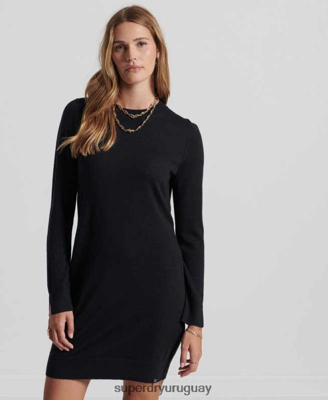 uy Superdry mujer vestido corto de punto de merino de studios negro DT2N8Z2522 ropa