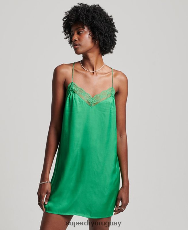 uy Superdry mujer vestido corto de satén verde DT2N8Z2452 ropa