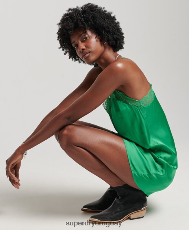 uy Superdry mujer vestido corto de satén verde DT2N8Z2452 ropa