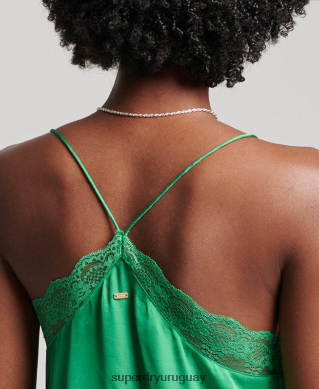 uy Superdry mujer vestido corto de satén verde DT2N8Z2452 ropa