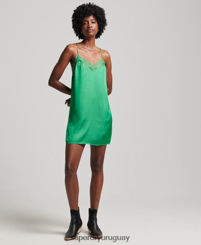 uy Superdry mujer vestido corto de satén verde DT2N8Z2452 ropa