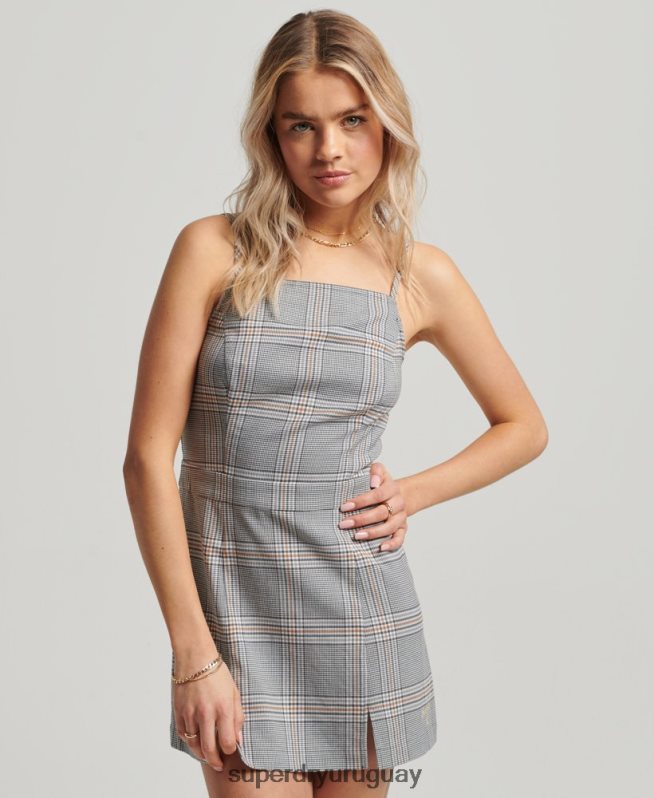 uy Superdry mujer vestido corto de tirantes a cuadros vintage gris DT2N8Z2475 ropa