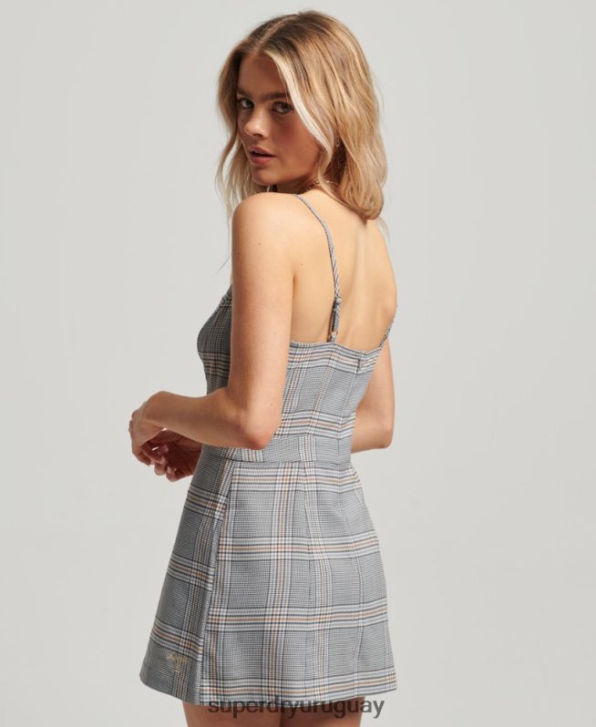 uy Superdry mujer vestido corto de tirantes a cuadros vintage gris DT2N8Z2475 ropa