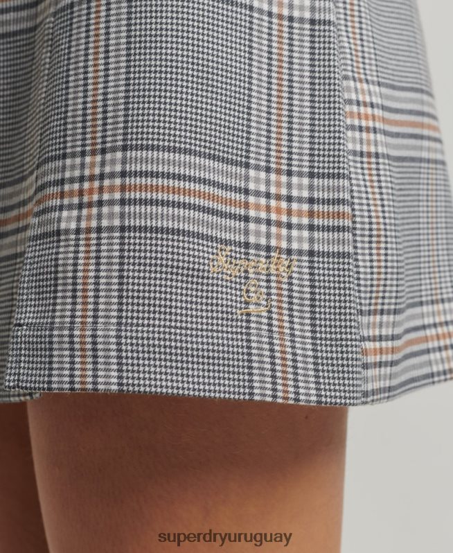 uy Superdry mujer vestido corto de tirantes a cuadros vintage gris DT2N8Z2475 ropa