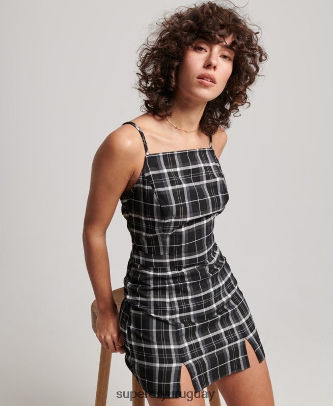 uy Superdry mujer vestido corto de tirantes a cuadros vintage negro DT2N8Z2435 ropa