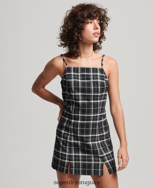 uy Superdry mujer vestido corto de tirantes a cuadros vintage negro DT2N8Z2435 ropa