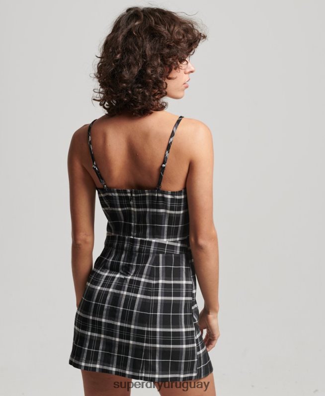 uy Superdry mujer vestido corto de tirantes a cuadros vintage negro DT2N8Z2435 ropa