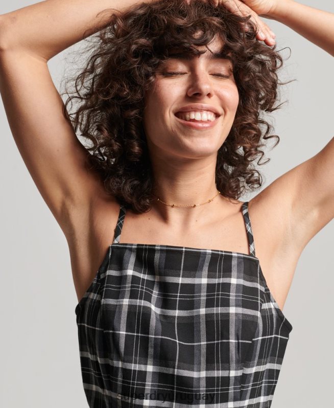 uy Superdry mujer vestido corto de tirantes a cuadros vintage negro DT2N8Z2435 ropa