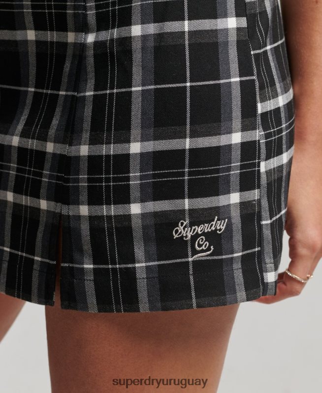 uy Superdry mujer vestido corto de tirantes a cuadros vintage negro DT2N8Z2435 ropa