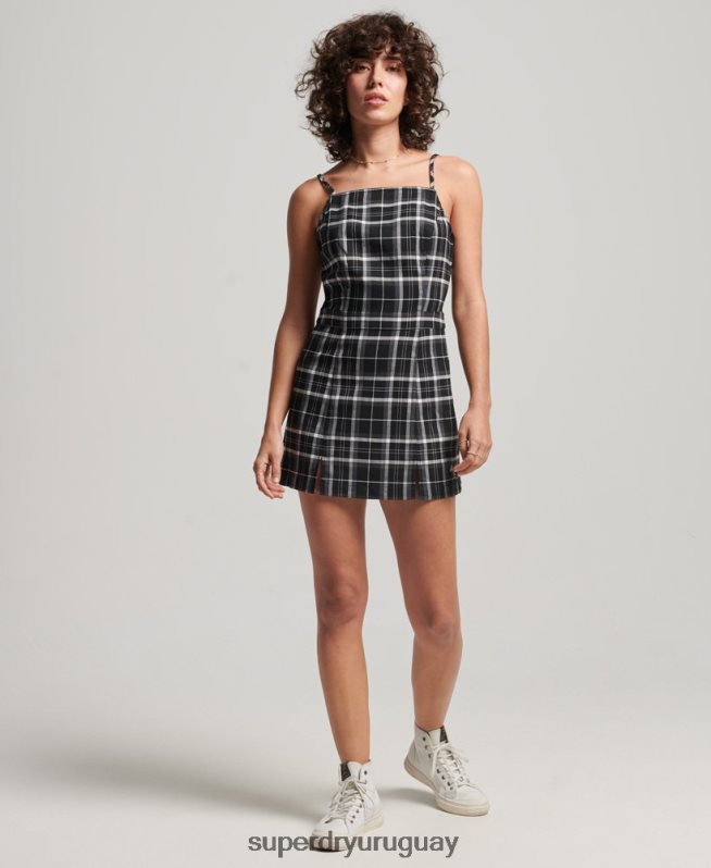 uy Superdry mujer vestido corto de tirantes a cuadros vintage negro DT2N8Z2435 ropa