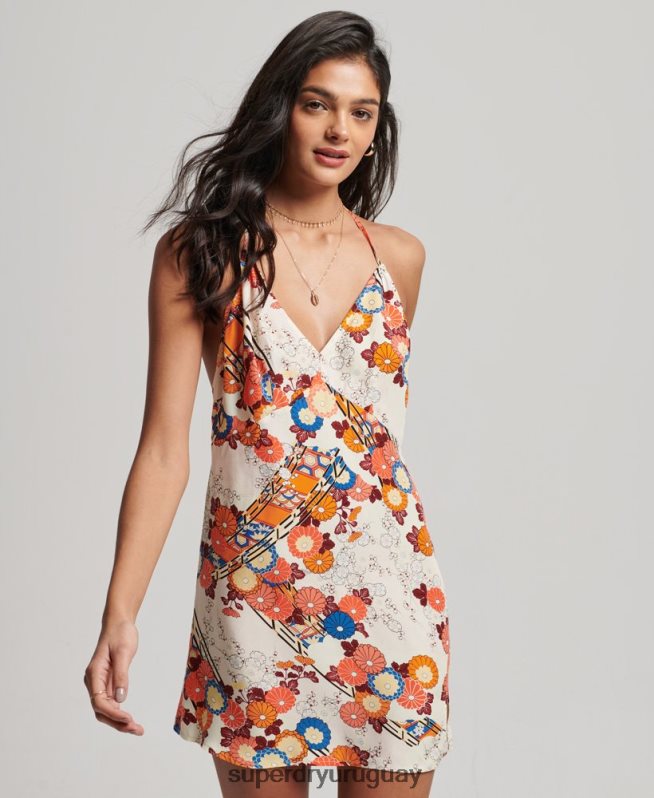 uy Superdry mujer vestido corto estampado crema DT2N8Z2477 ropa