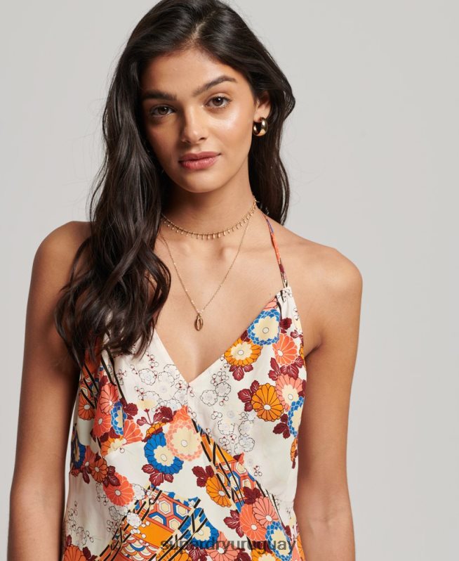uy Superdry mujer vestido corto estampado crema DT2N8Z2477 ropa