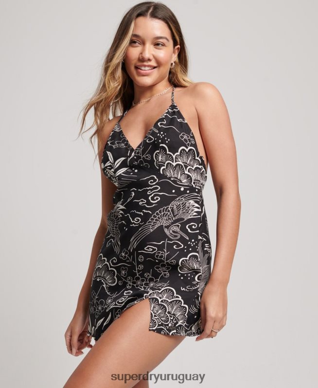 uy Superdry mujer vestido corto estampado negro DT2N8Z2382 ropa