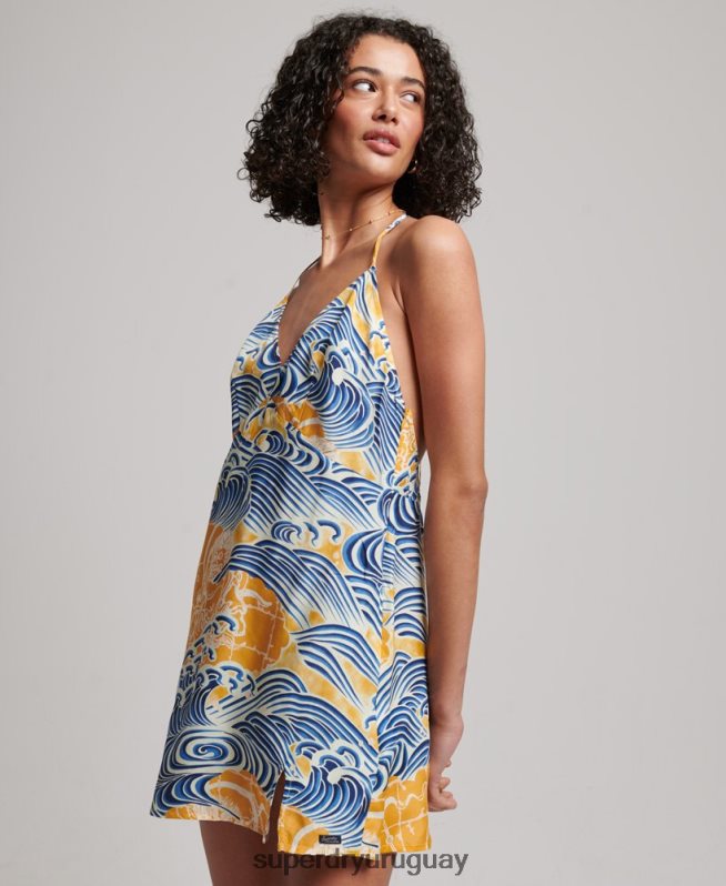 uy Superdry mujer vestido corto estampado oro DT2N8Z2405 ropa