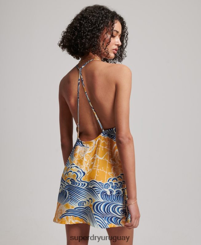uy Superdry mujer vestido corto estampado oro DT2N8Z2405 ropa