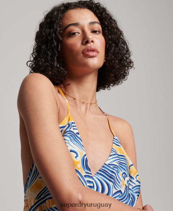 uy Superdry mujer vestido corto estampado oro DT2N8Z2405 ropa