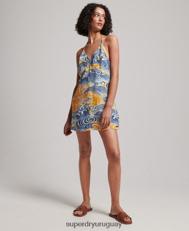 uy Superdry mujer vestido corto estampado oro DT2N8Z2405 ropa