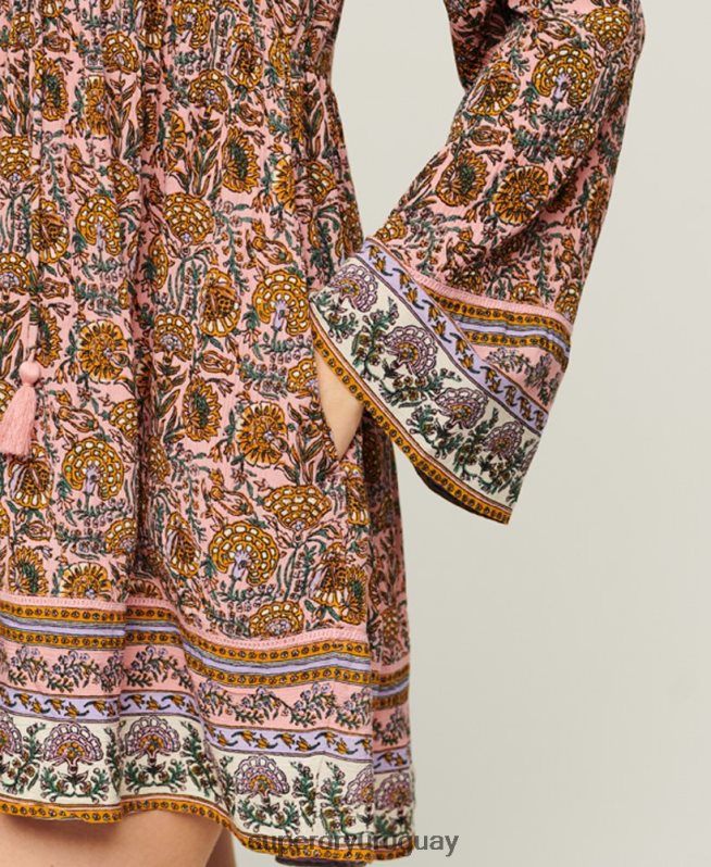uy Superdry mujer vestido corto estilo años 60 con mangas acampanadas rosa DT2N8Z2080 ropa