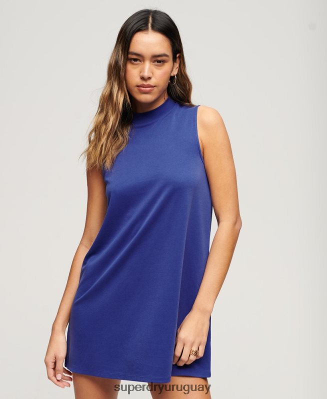 uy Superdry mujer vestido corto evasé sin mangas azul DT2N8Z2357 ropa