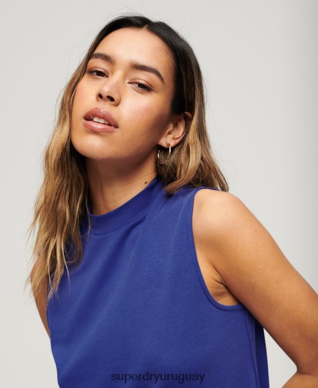 uy Superdry mujer vestido corto evasé sin mangas azul DT2N8Z2357 ropa