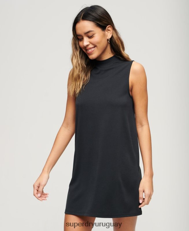 uy Superdry mujer vestido corto evasé sin mangas negro DT2N8Z1959 ropa