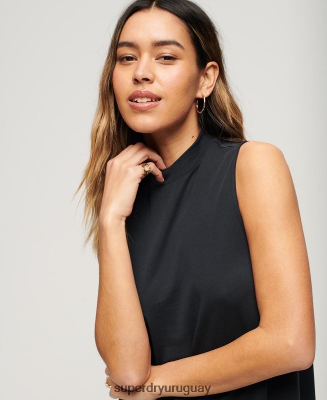 uy Superdry mujer vestido corto evasé sin mangas negro DT2N8Z1959 ropa