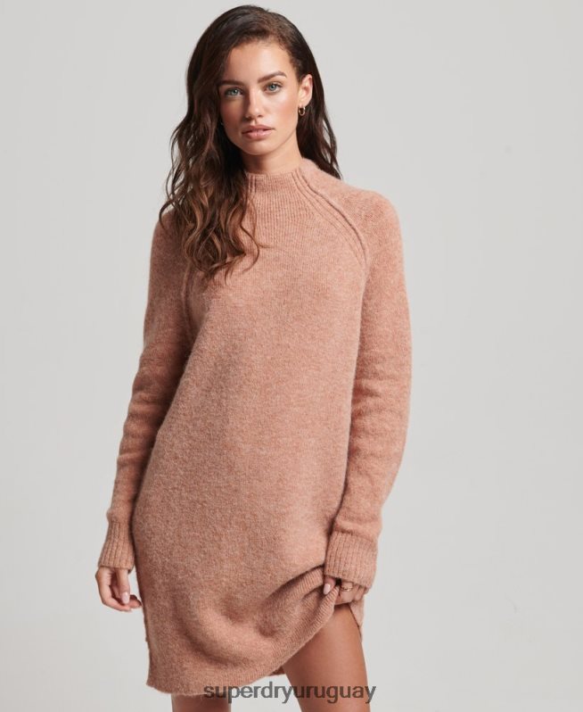 uy Superdry mujer vestido de cuello alto beige DT2N8Z2439 ropa