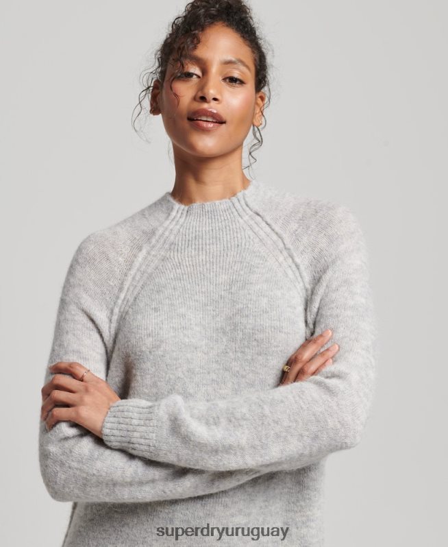 uy Superdry mujer vestido de cuello alto gris claro DT2N8Z2419 ropa