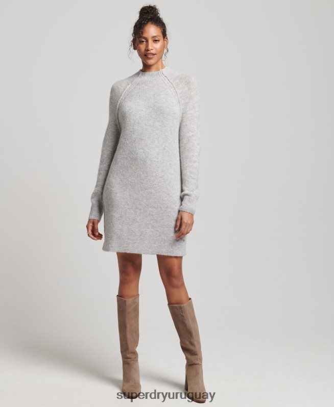 uy Superdry mujer vestido de cuello alto gris claro DT2N8Z2419 ropa