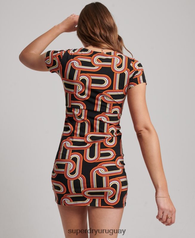 uy Superdry mujer vestido de día mini estampado negro DT2N8Z2384 ropa