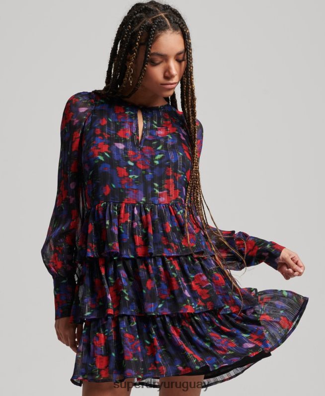 uy Superdry mujer vestido de manga larga con volantes Armada DT2N8Z2520 ropa
